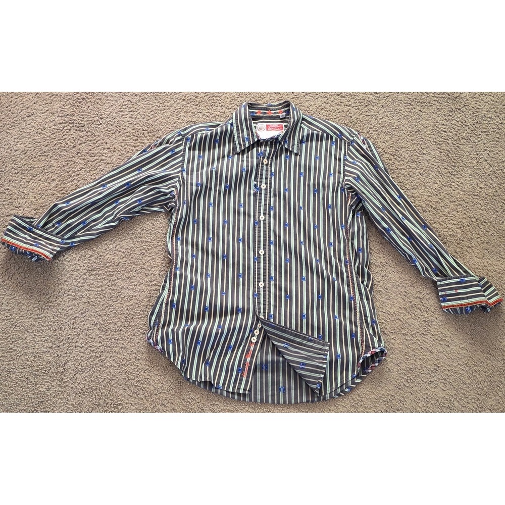 Robert Graham Shirt Mens Small Freshly Laundered Striped Fleur De Lis Flip Cuff